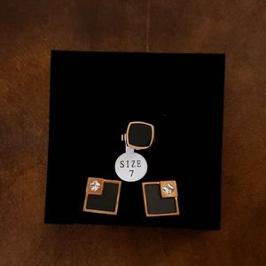 Rose Gold Jewelry Ring and Earrings Set Size 7